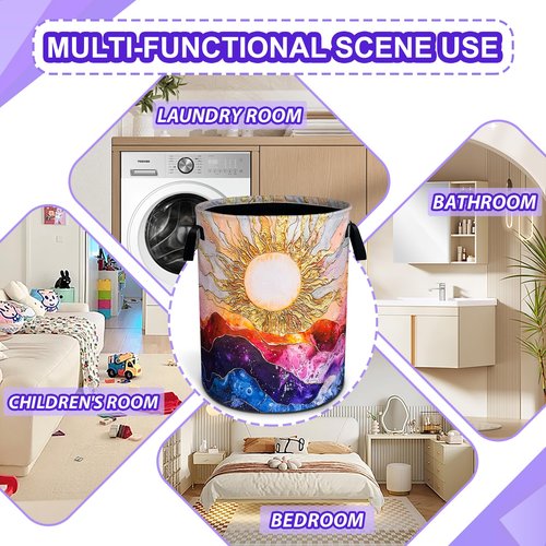 Sun Ocean Wave Laundry Basket Abstract Art Oxford Cloth Laundry Hamper Funny With Handle Foldable Portable Clothes Storage Basket 18.9 X 16.5 Storage Bag For Laundry Room/Bathroom/Bedroom/Dormitories