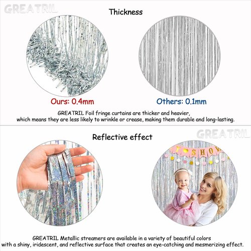 GREATRIL Silver Foil Fringe Tinsel Backdrop | Metallic Streamers for NYE, Prom & Parties - 2 Pack