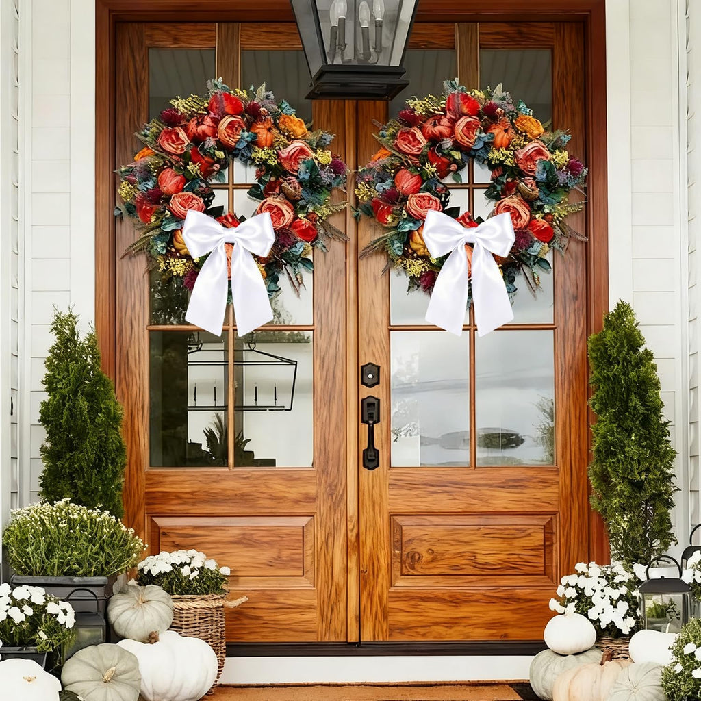 Skiennix Wreath Sash - Elegant White Garland Ribbon for Indoor/Outdoor Door Decor | 2 Pcs Set