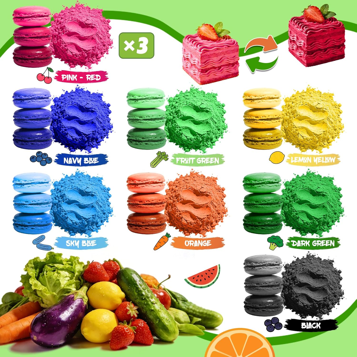Natural Food Coloring Powder | 10 Plant-Based Colors - Dye-Free, No Artificial Dyes for Baking & Decorating