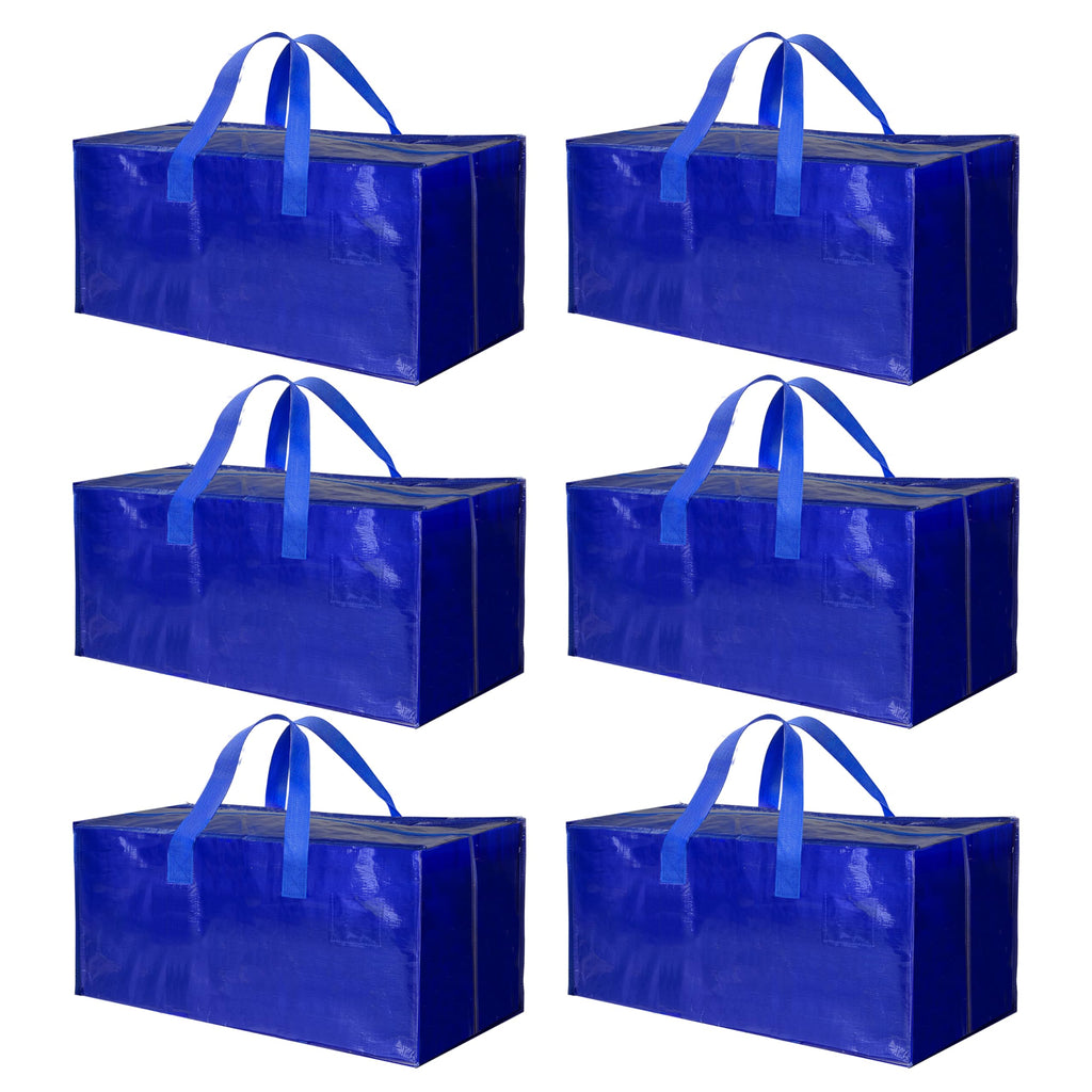 Simple Deluxe 6 Pack Extra Large Moving Bags with Backpack Straps, Strong Handles/Zippers, Heavy Duty Storage Tote For Moving Travel Camping Space Saving, Blue