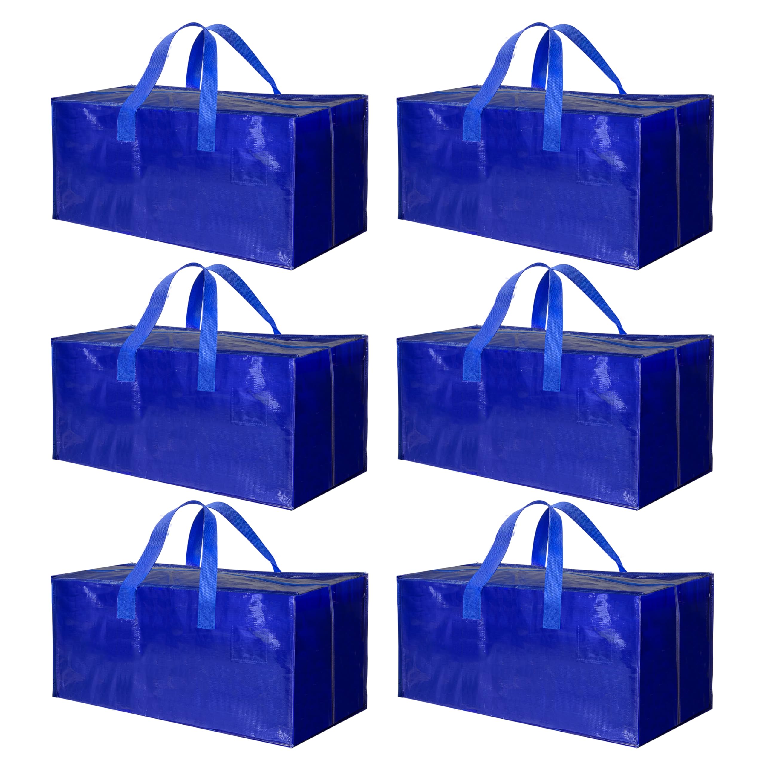 Simple Deluxe 6 Pack Extra Large Moving Bags with Backpack Straps, Strong Handles/Zippers, Heavy Duty Storage Tote For Moving Travel Camping Space Saving, Blue