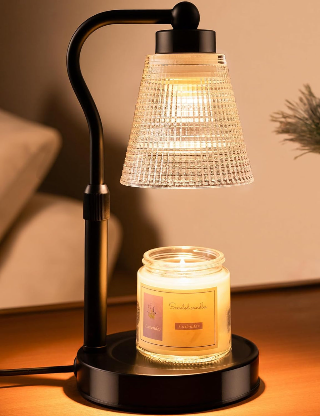 Skiennix Candle Warmer Lamp - Adjustable Height & Dimmable with Timer | Flameless Wax Melter for Home Décor, Black-Clear