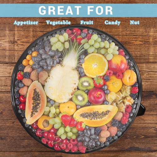 Romooa 24 Pack Round Serving Trays with Lid 16 Inch Trays for Serving Food,Large Catering Tray Black Plastic Party Platters with Clear Lids for Party Appetizers Veggie Sandwich Takeout Picnic