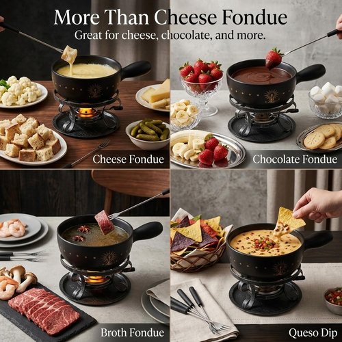 Artestia Ceramic Fondue Pot Set for Cheese & Chocolate, 2L Fondue Set for 6 People with Burner, Stand & Forks, Swiss Style Melting Pot for Party, Date Night & Gift