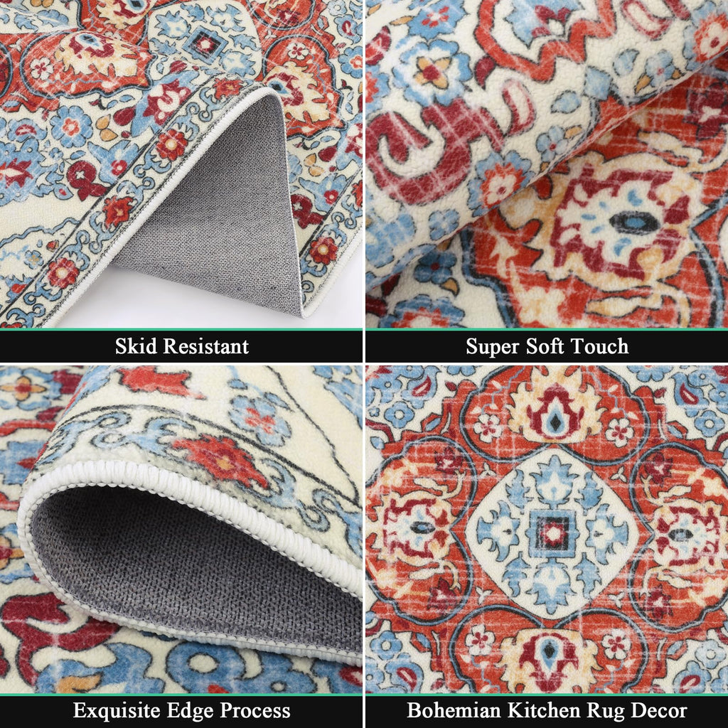 HEBE Farmhouse Kitchen Rugs Sets of 3 Non Slip Washable Boho Kitchen Rugs and Mats for Floor Kitchen Runner Rug Floor Carpet for Kitchen, Laundry, Hallways