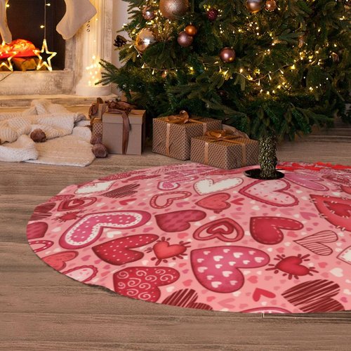 Valentines Day Heart Tree Skirt Xmas Tree Mat Christmas Tree Ornaments Decorations Holiday Party Indoor Outdoor 30"