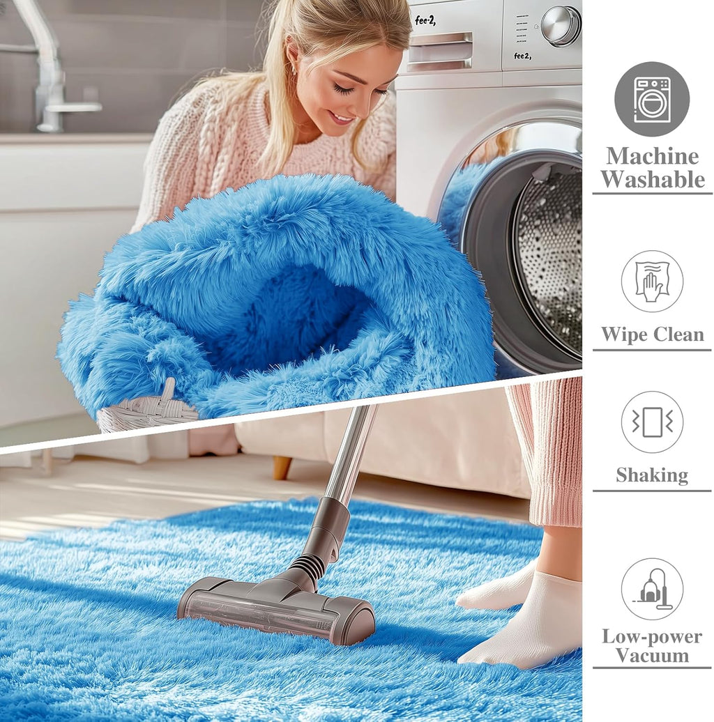 OLANLY Soft Fluffy Shaggy Bedside Rug - Machine Washable 2x3 Entryway Carpet in Bright Blue