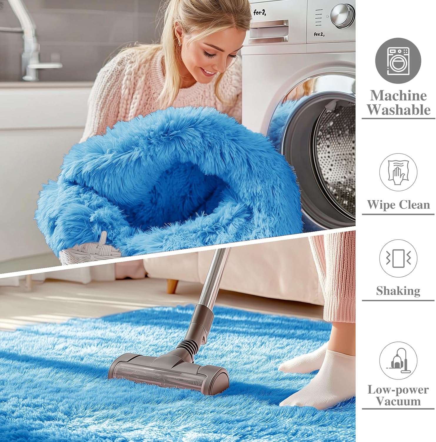OLANLY Soft Fluffy Shaggy Bedside Rug - Machine Washable 2x3 Entryway Carpet in Bright Blue