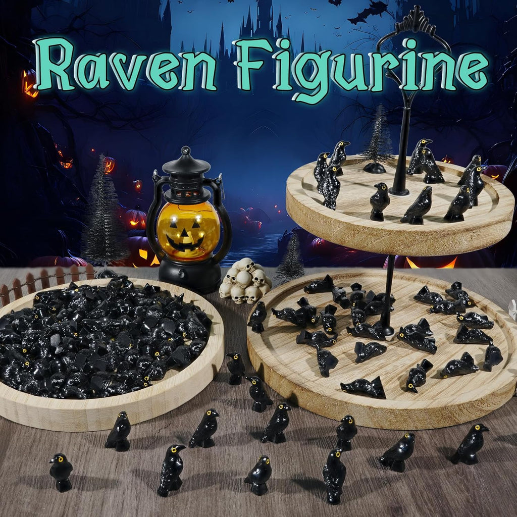 Skiennix Miniature Crows Figurines - 35 Pcs Black Raven Resin Decor for Halloween Scenes