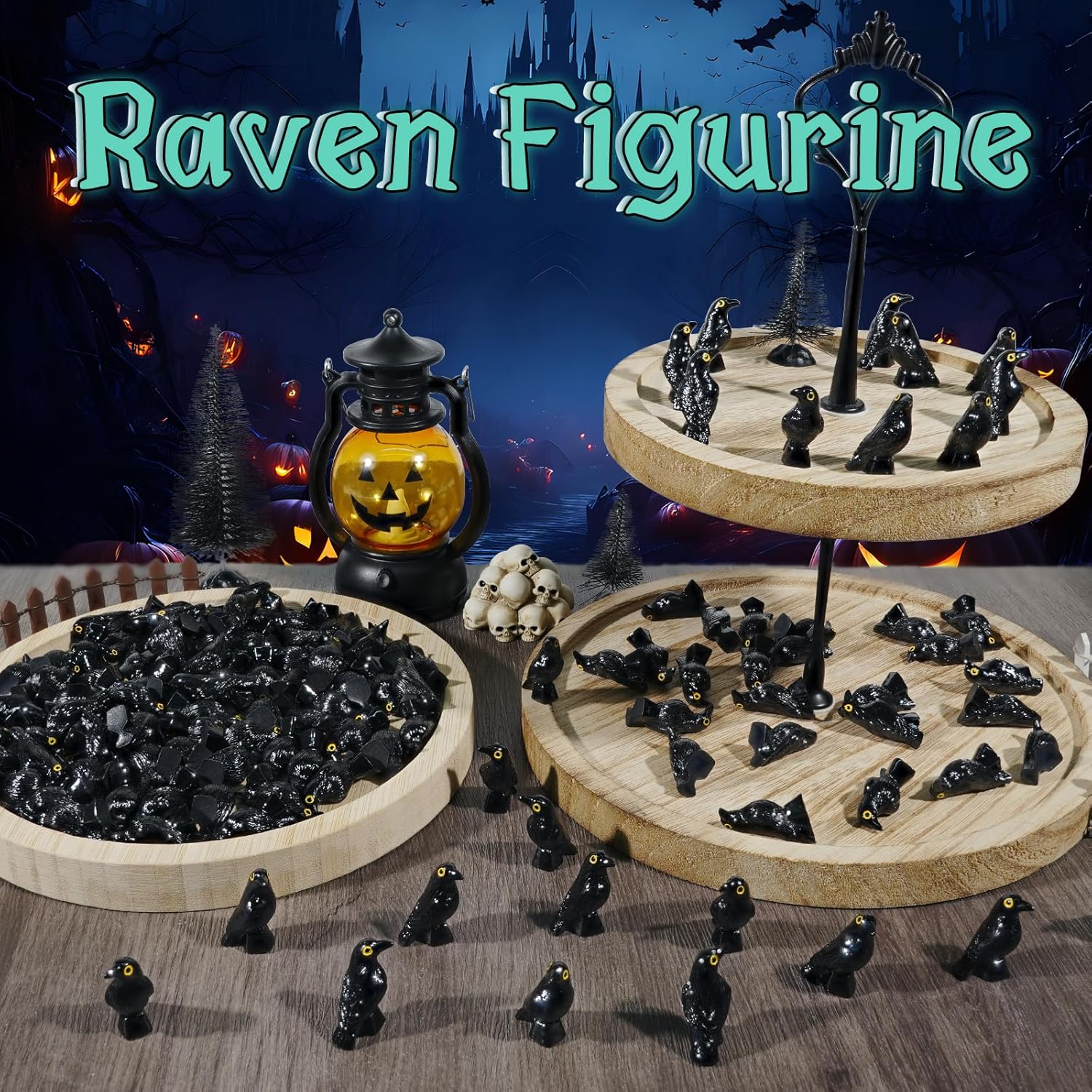 Skiennix Miniature Crows Figurines - 35 Pcs Black Raven Resin Decor for Halloween Scenes