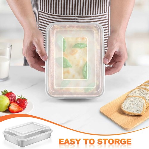 Herogo Baking Pan Set - 7 x 9 Inch Stainless Steel Nonstick Bakeware with Lids | Perfect for Brownies & Casseroles