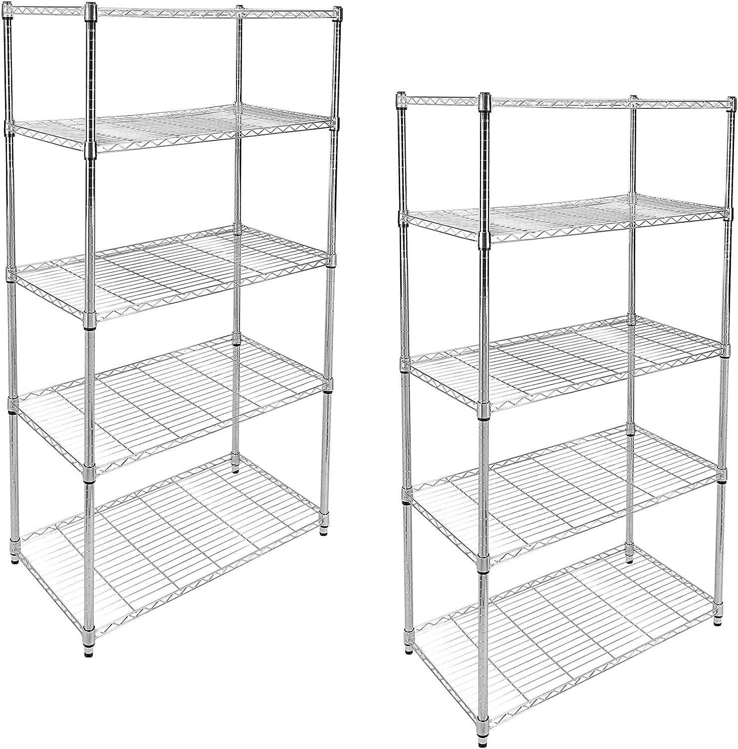 iPower Simple Deluxe Heavy Duty 5-Tier Shelving Unit, 13.98''D x 35.83''W x 61.02''H Storage Shelving with 1250 lbs Capacity, Chrome, 2 Pack
