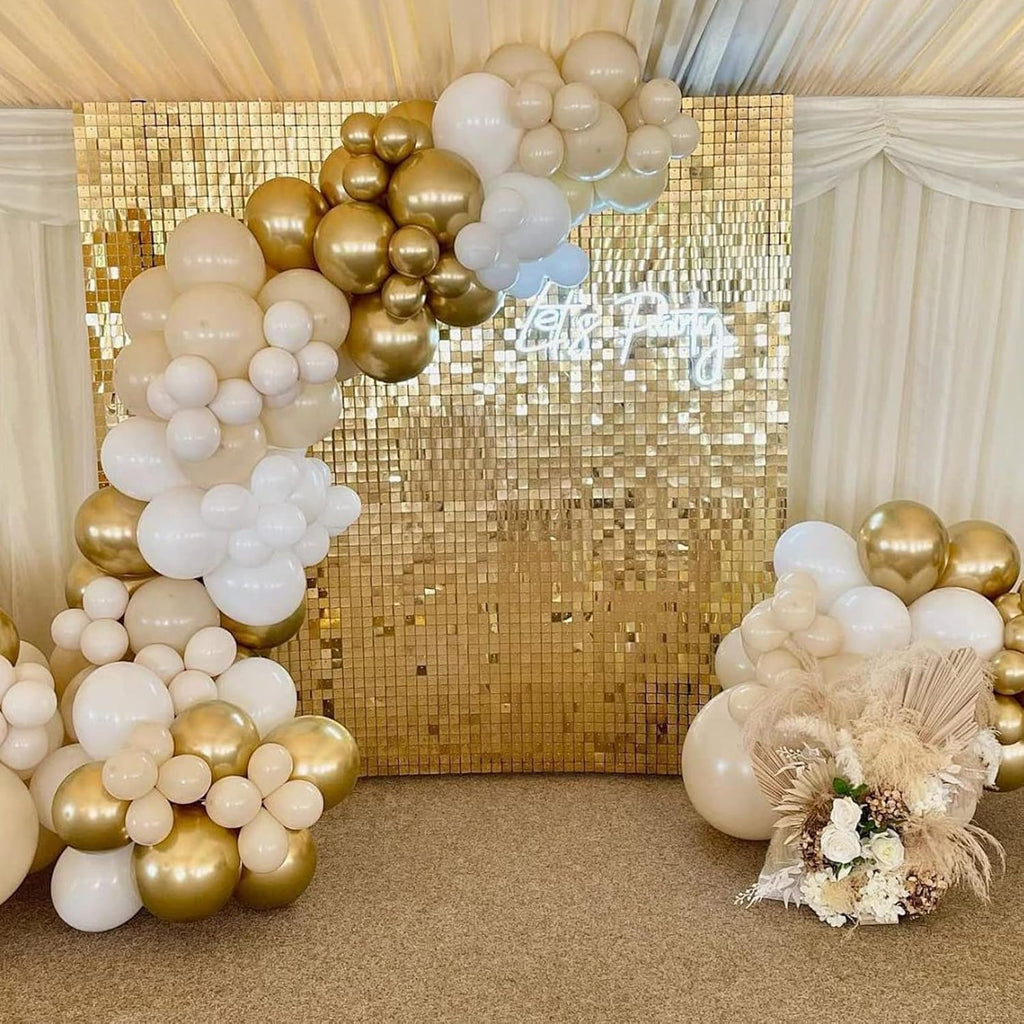 Awenztech Metallic Gold Balloon Arch Kit - 120pcs Chrome Latex Balloons in Various Sizes for Celebrations