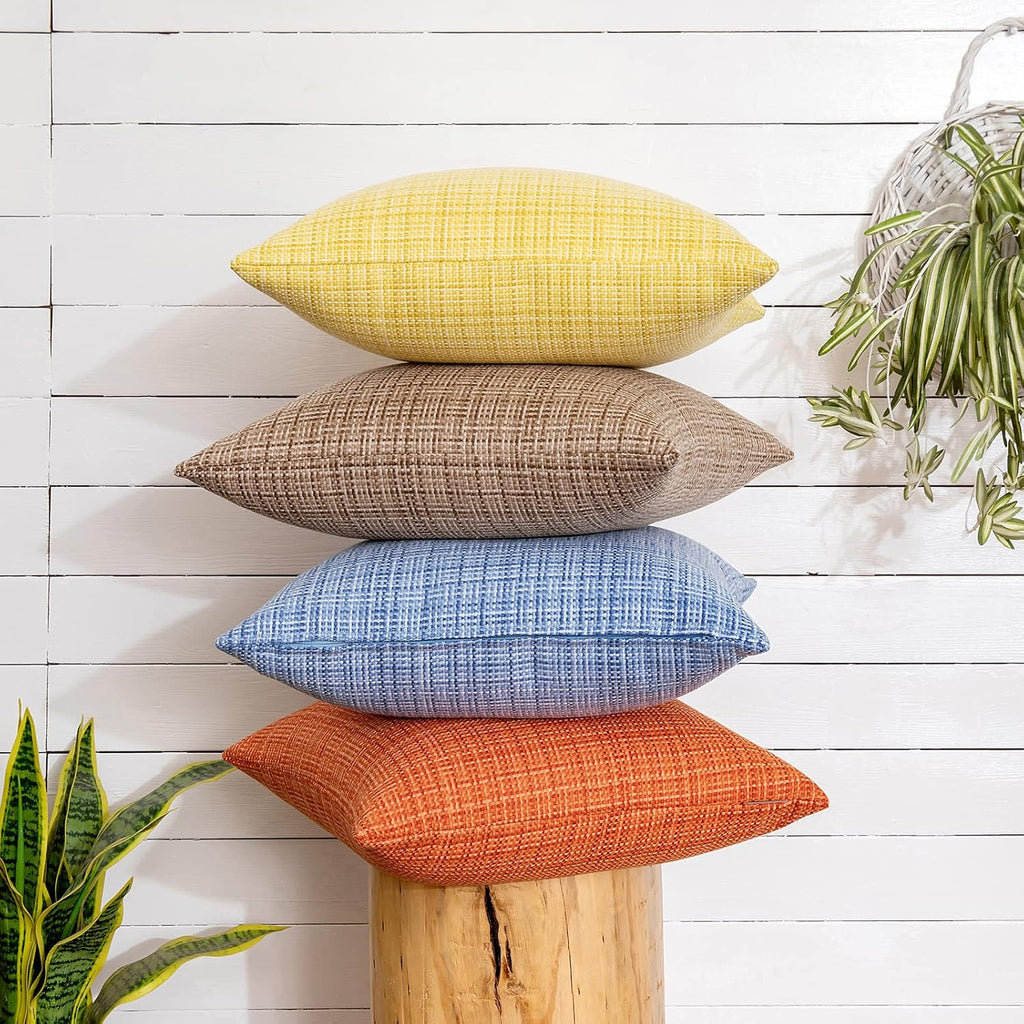 MIULEE Outdoor Waterproof Throw Pillow Covers - Decorative Farmhouse Cushion Covers, 12x12 Inch, Yellow | Pack of 2
