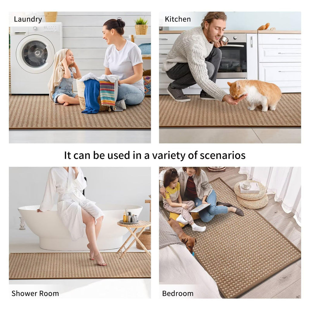 YDKGL Kitchen Rugs Non Slip Washable, Rubber Backing Soft Chenille Braided Kitchen Mats for Floor, Super Absorbent Kitchen Runner Rug Standing Mat Sink Mat, Easy to Clean, Brown 17"x47"