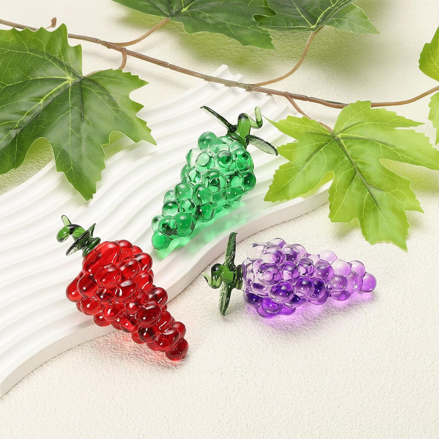 Uxcell Crystal Grape Figurine - 3.7" Red Artificial Fruit Statue | Elegant Glass Collectible Decor
