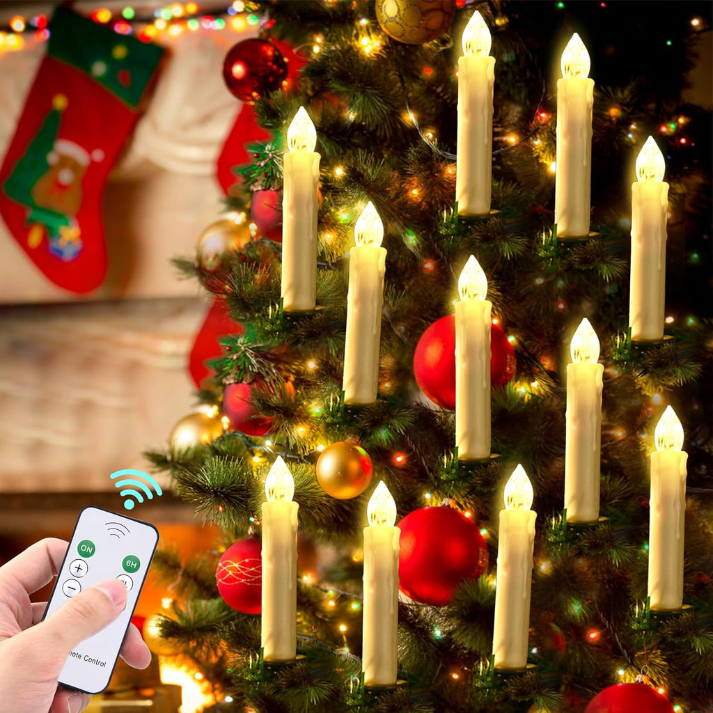 RaceGT Flameless Candles - 20Pcs Remote-Controlled LED Lights for Christmas Tree | Warm White Taper Candles