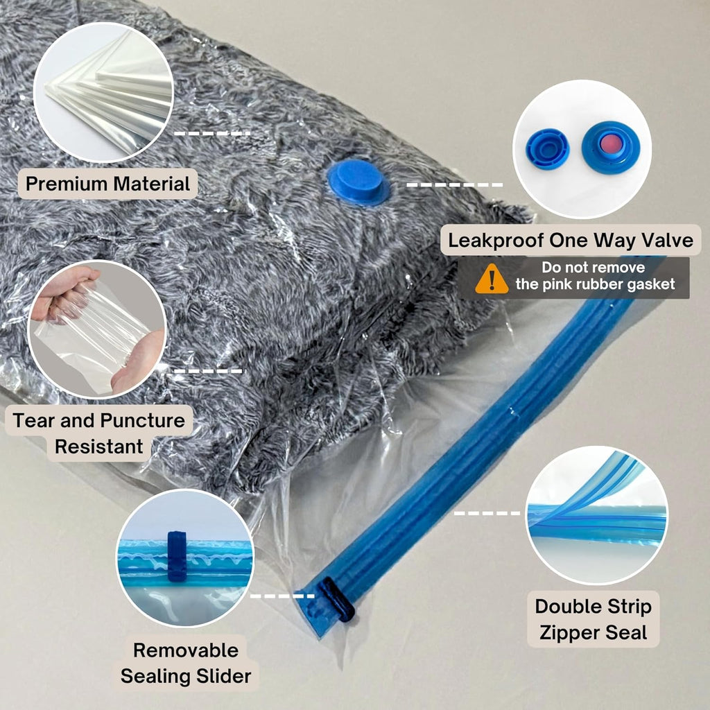 Skiennix 35 Pack Vacuum Storage Bags - Compression Space Saver for Bedding & Clothing | Hand Pump Included