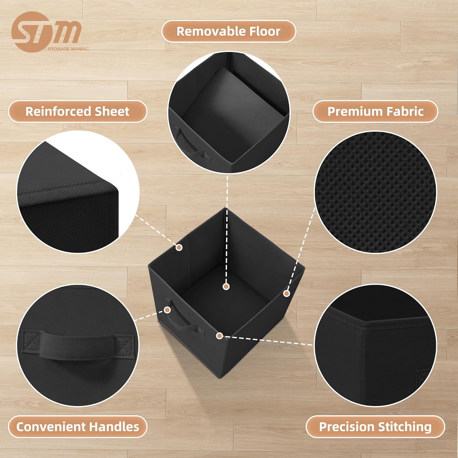 Storage Maniac Storage Cubes - 11-Inch Collapsible Bins with Handles | 10-Pack Durable Black Fabric Organizers