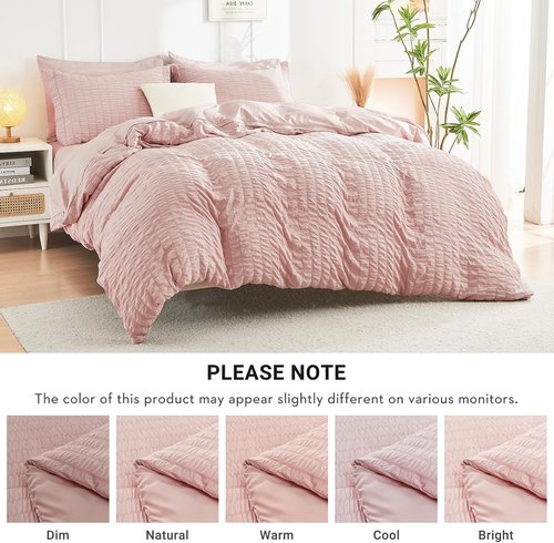 HYMOKEGE King Size Comforter Set - Luxurious Rose Gold Seersucker 7-Piece Bedding Set | All-Season Comfort