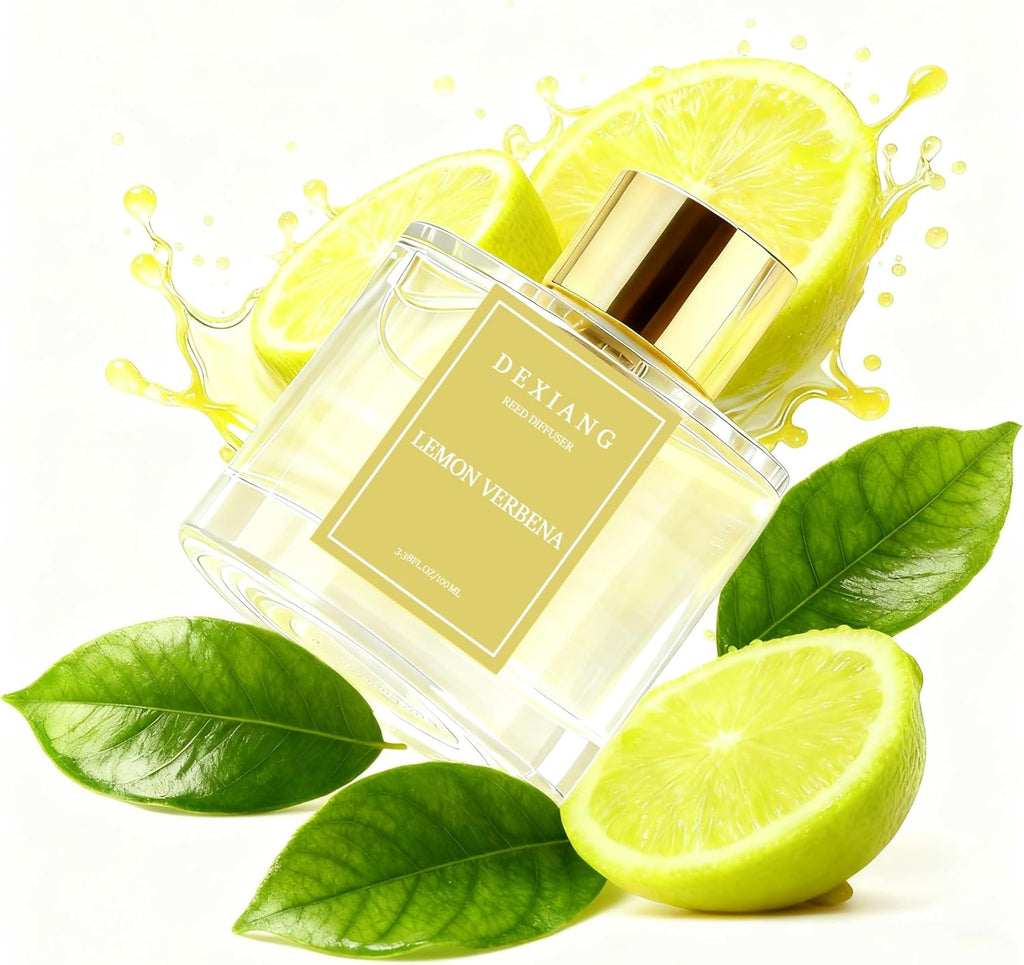 Reed Diffuser Set - Premium Lemon Verbena Scented Oil with Baby's Breath & Cotton Sticks | Long-Lasting Aromatherapy for Home Decor