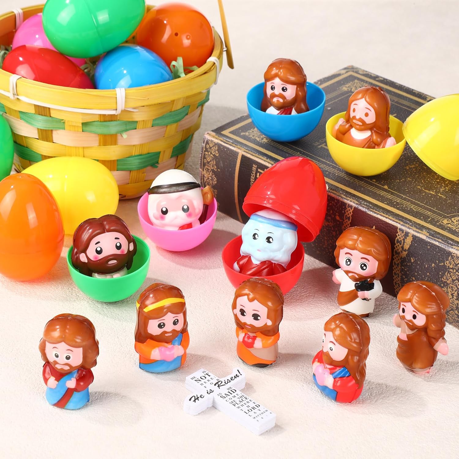 Novabright Easter Egg Set - 36 Colorful Eggs with Jesus Figures & Scripture Stickers for Church Hunts