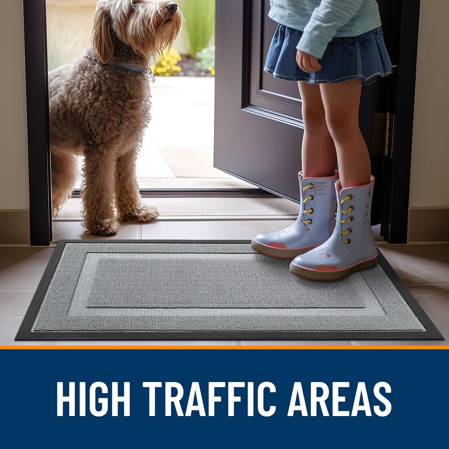 OLANLY Waterproof Front Door Mat - All-Season Indoor/Outdoor Doormat, Easy Clean, 33x21, Ash Gray