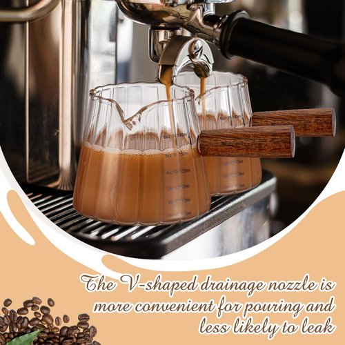 Jingmore 1 Pcs Espresso Shot Glass with Handle, 6 oz/180 ml Espresso Cup with Single V-shaped Mouth, Measuring Cup for Milk Tea Coffee Bar Accessories (Clear)