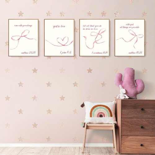 LARTSFRO Coquette Pink Bow Wall Art - Aesthetic Decor for Teen Girls | Set of 4 Unframed 10x8 Inch Prints