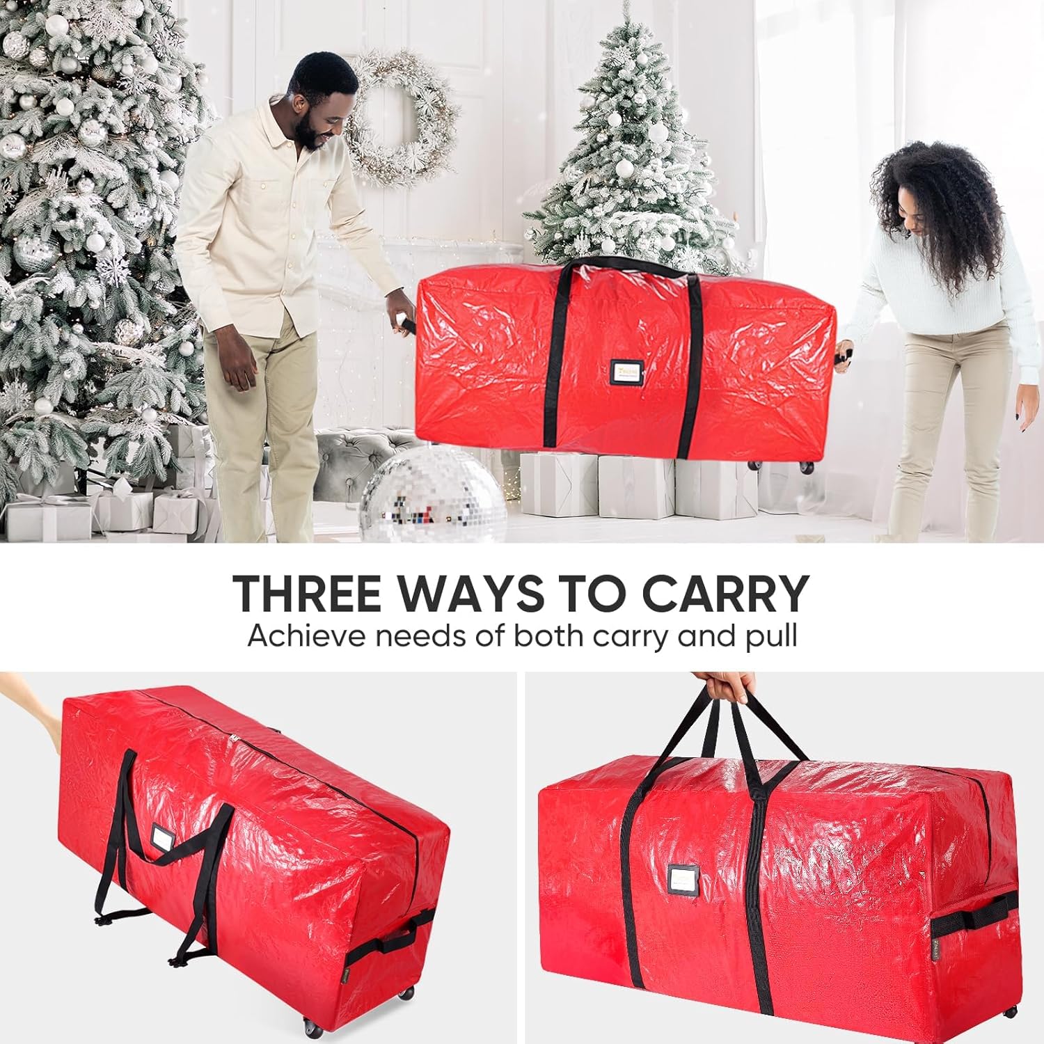 BALEINE Rolling Christmas Tree Storage Bag - 7.5 ft Heavy Duty with 2 Swivel Wheels & Reinforced Handles | Green