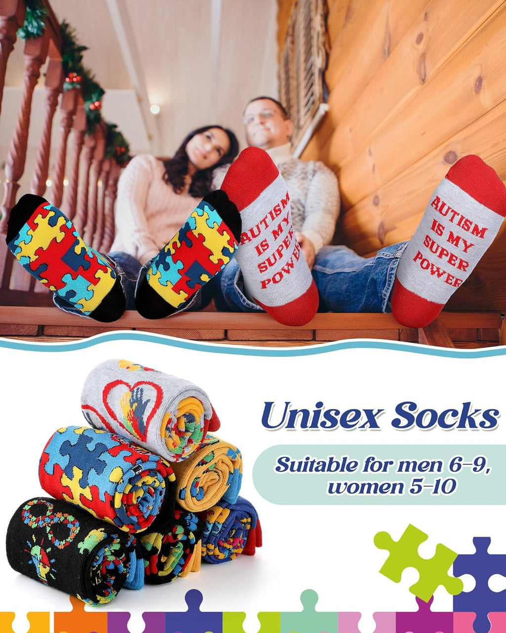 Skiennix Autism Awareness Socks - 12 Pairs Colorful Graphic Design for Adults | Perfect Gift for Autism Month