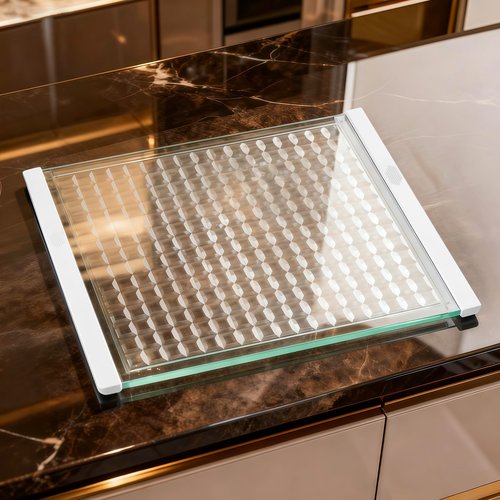 Luxury Artisan Mosaic Glass Cutting Board with Juice Groove - Tempered Glass checkered cutting board & Serving Tray, Dishwasher Safe, 16.2" x 12" x 0.24"