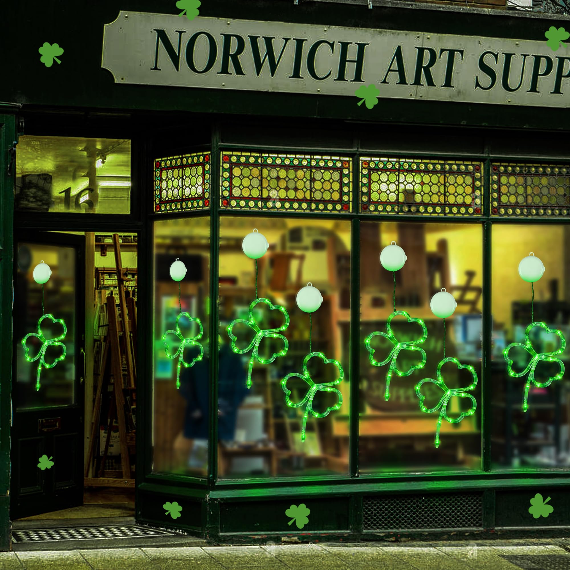 [Timer] 3 Pack St Patricks Day Decorations Shamrocks Window Lights Battery Operated, Green St. Patrick's Day Lights Saint Patricks Day Decor Window Silhouette Lights for Home Party Door Indoor Outdoor