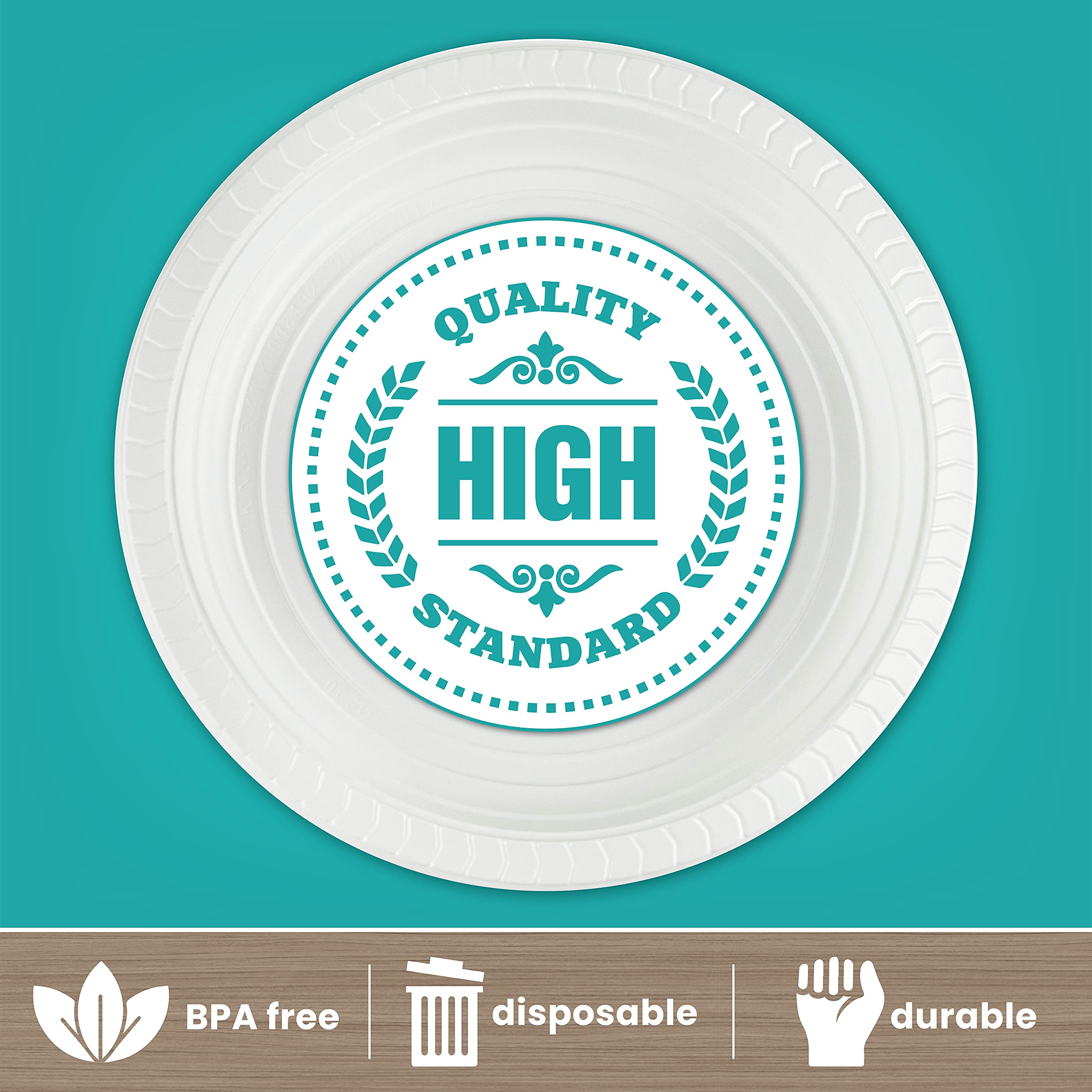 PLASTICPRO Round Plastic Plates And Bowls Microwaveable, Disposable, White, Dinnerware (800, 7'' Inch Plates)