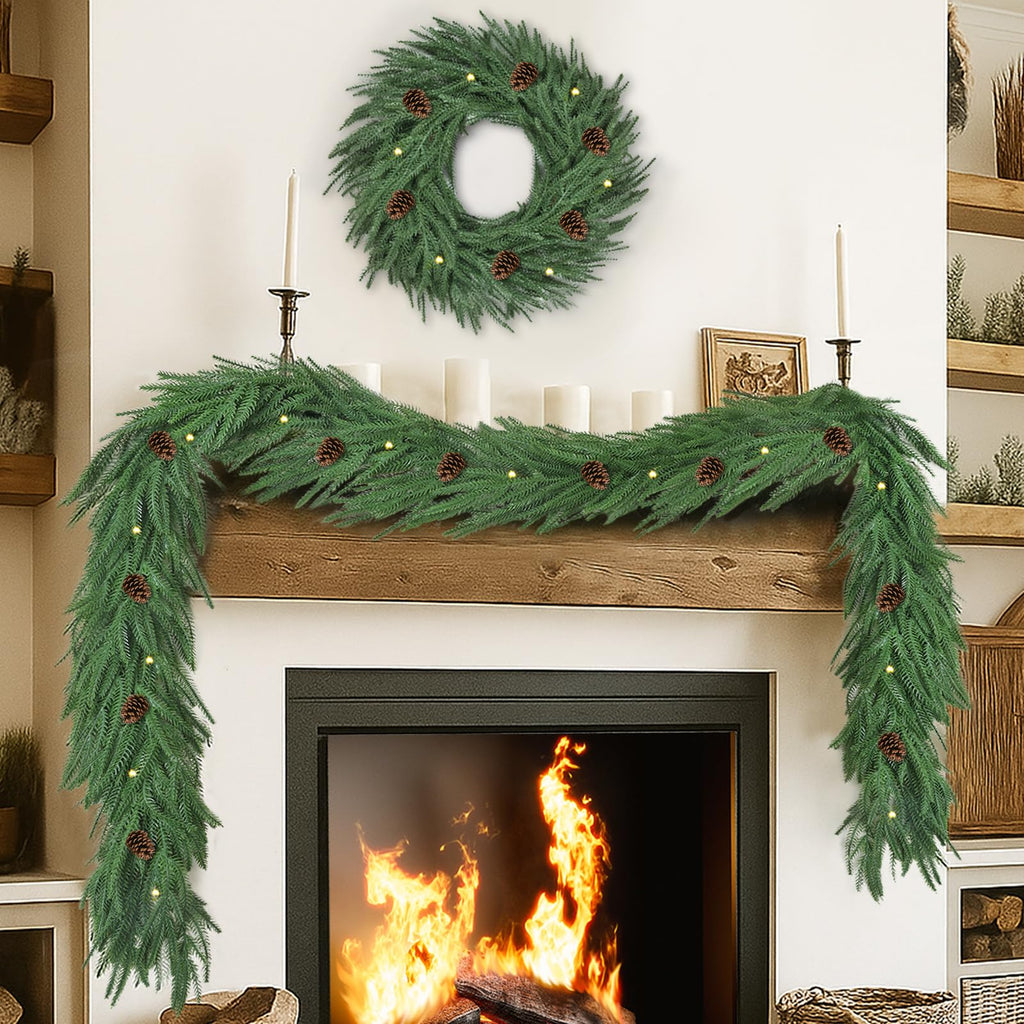 2 Pcs 6FT Norfolk Pine Garland (12FT Total): Real Touch Artificial Christmas Greenery with 120 Branches, Premium Decor for Mantle, Table, Wall, Indoor/Outdoor(Dark Green)