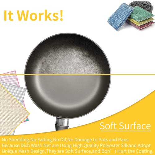 BAIKAFU 6Pcs Dish Wash Net,Innovative Mesh Cloth,Ultra Non-Scratch Dish Rags for Washing Dishes,100% No Odor/Quick Dry,Perfect Scrubber,Dish Sponges for Washing Dishes Yellow/Pink/Gray