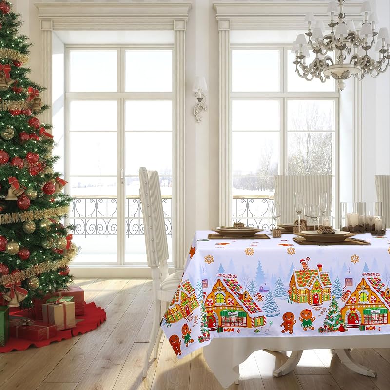 Gingerbread Christmas Tablecloth 60 x 104 Inch Rectangular Polyester - Tiamon