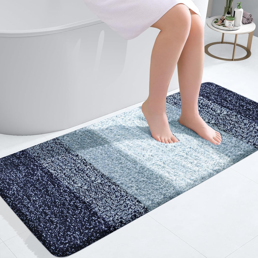 OLANLY Bathroom Runner Rug - Extra Soft Microfiber Mat | Quick Dry, Washable, 47x20, Airy Blue