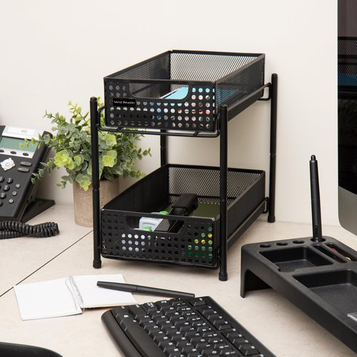 Mind Reader Accessory Organizer, Supply Storage, Desktop, Crafts, Office, Metal Mesh, 8"L x 12.5"W x 11.25"H, Black