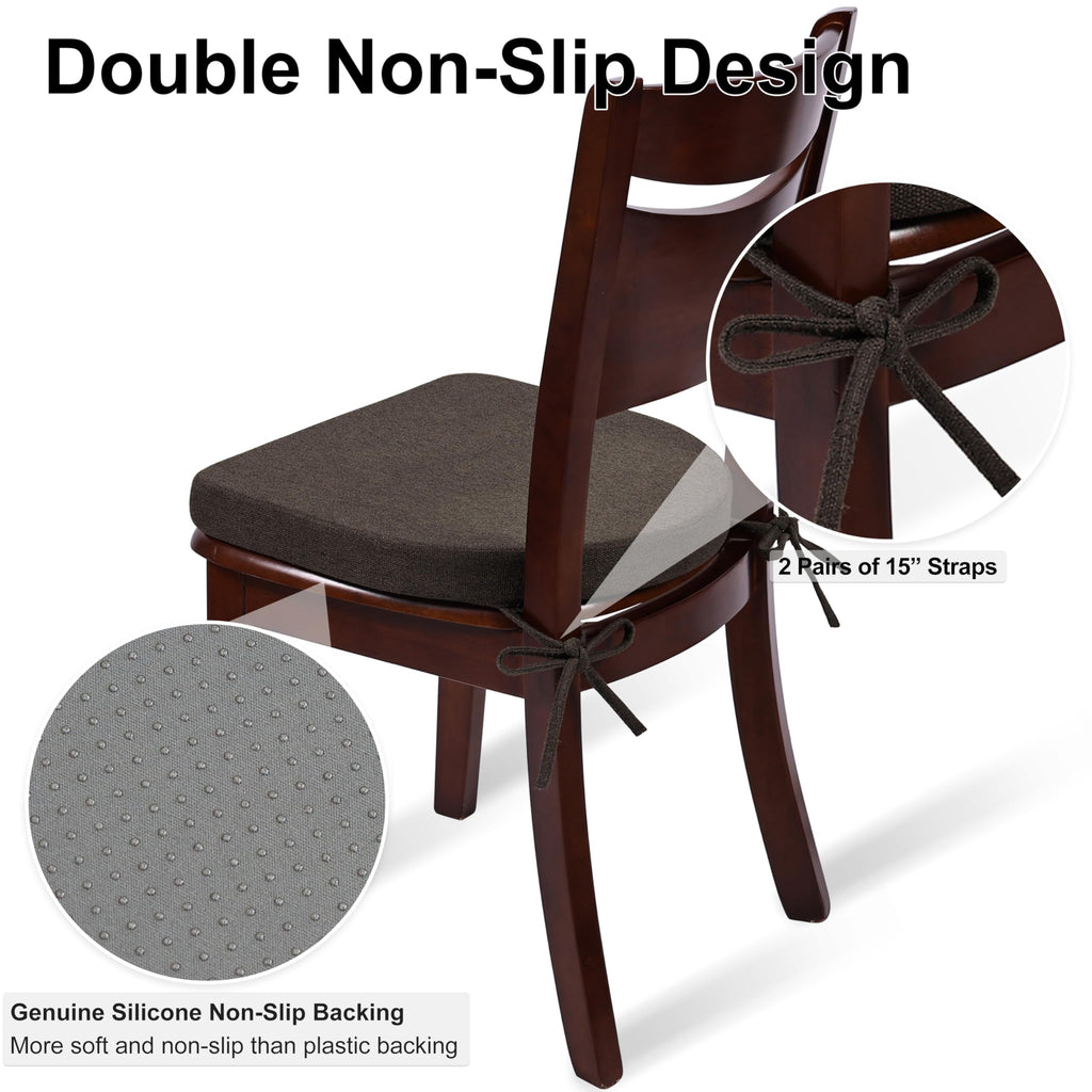 Shinnwa Kitchen Chair Cushions Set of 4, Non-Slip Dining Chair Cushions with Ties and Machine Washable Cover, 4 Pack, 17 x 16.5 x 2in, Dark Brown