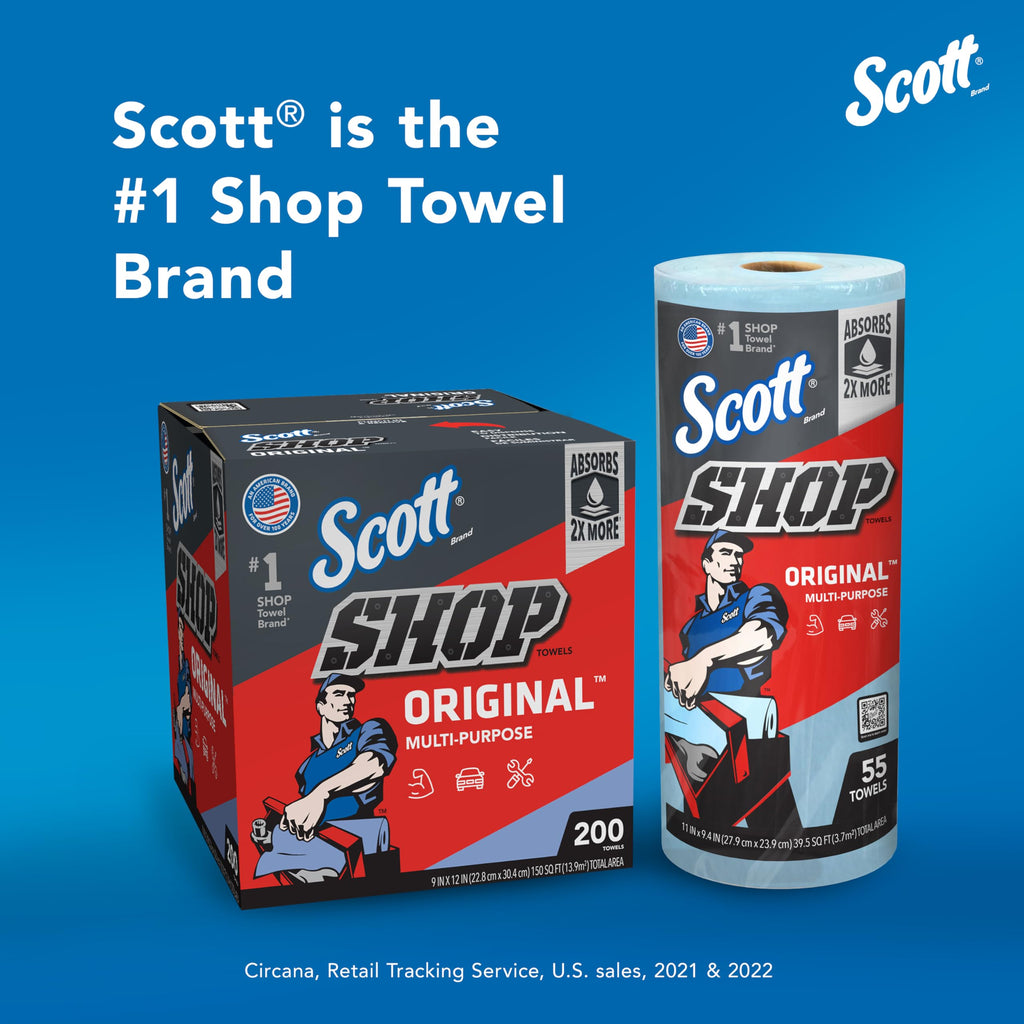 Scott Shop Original Blue Towels (75130), 9.4"x11" Cloth-like Paper Towel (30 Rolls of 55 Sheets, 1,650 Sheet Total)