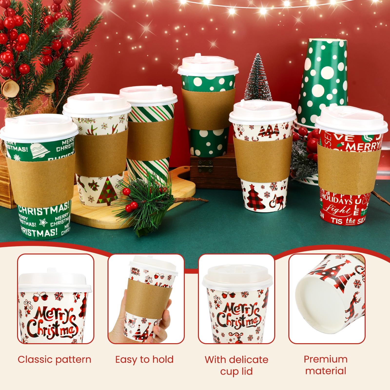 48 Pcs Valentine's Day Disposable Coffee Cups, 16oz Paper Wedding Cups with Lid, Suitable for Wedding Anniversary Party Hot Cocoa Cup, Valentine's Day Party Cold Drink Cup, Home Office Supplies