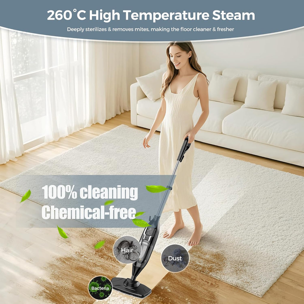 Skiennix 12-in-1 Steam Mop - Powerful Handheld Cleaner with 565ML Tank & 23FT Cable for Hardwood, Tile, Grout & Furniture