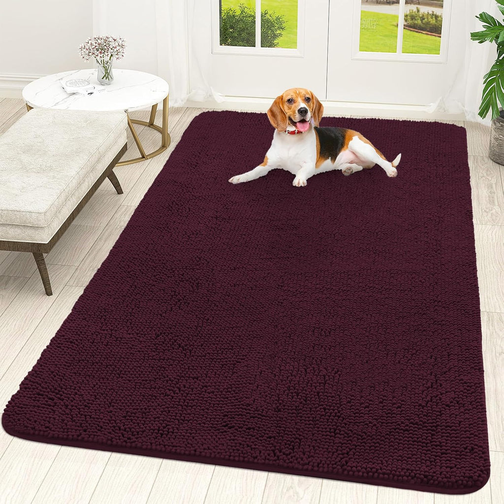 OLANLY Dog Door Mat - Absorbent Non-Slip Mud Mat for Indoor Use | Quick Dry Chenille, 70x46, Russet