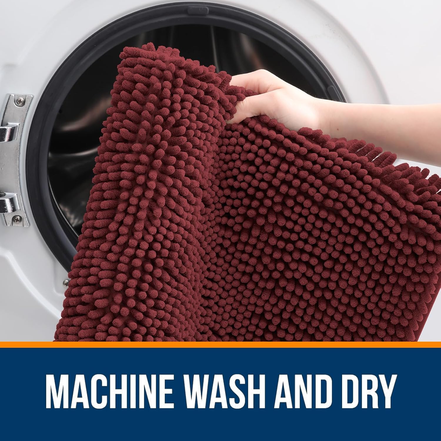 OLANLY Large Chenille Bath Rugs - Soft, Absorbent & Quick-Dry | 47x32 Inches, Andorra Red-Brown