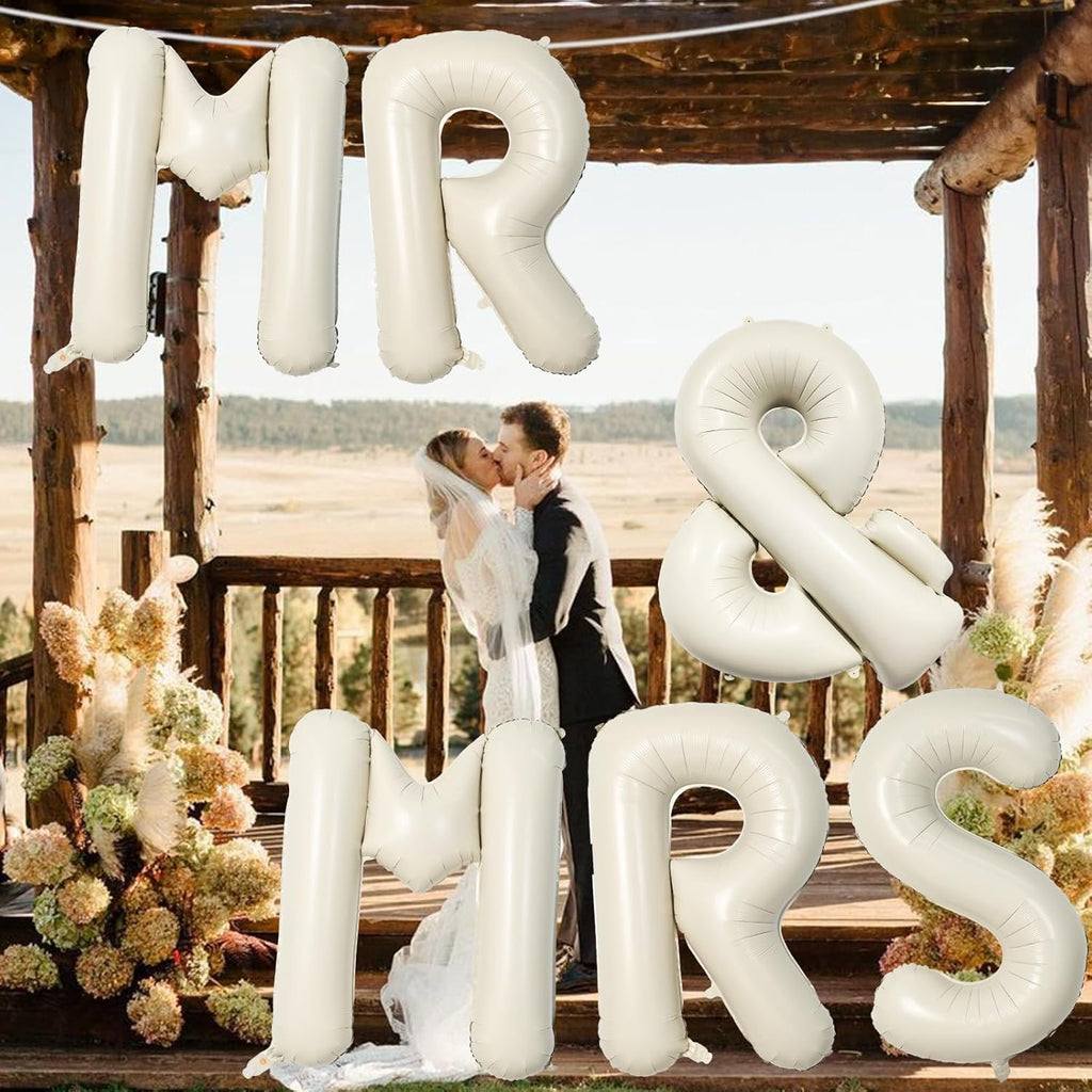 MR & MRS 40-Inch Beige Balloons - Large Cream Foil Letters for Wedding Decor | Ivory Banner for Engagement Party