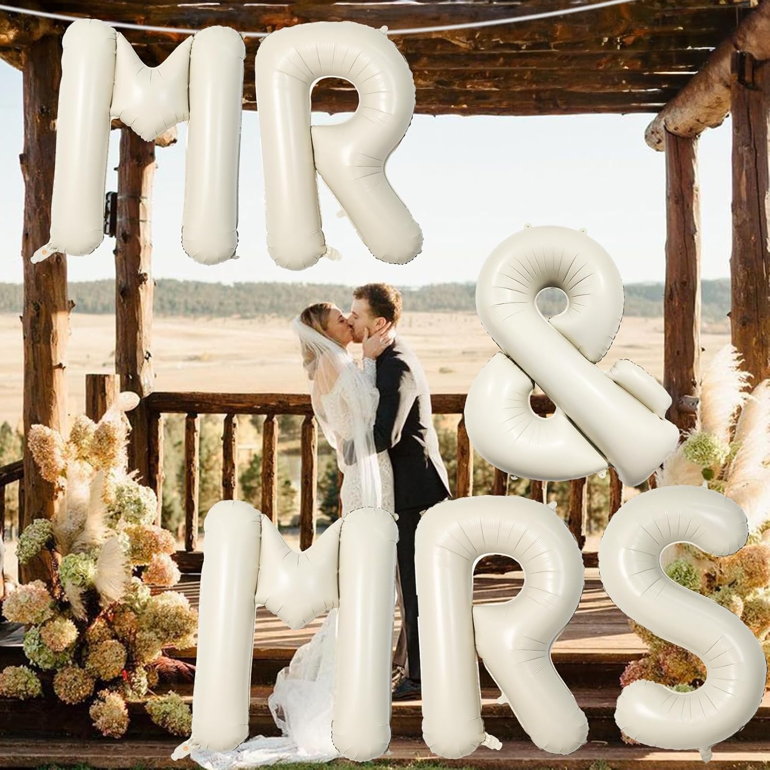 MR & MRS 40-Inch Beige Balloons - Large Cream Foil Letters for Wedding Decor | Ivory Banner for Engagement Party
