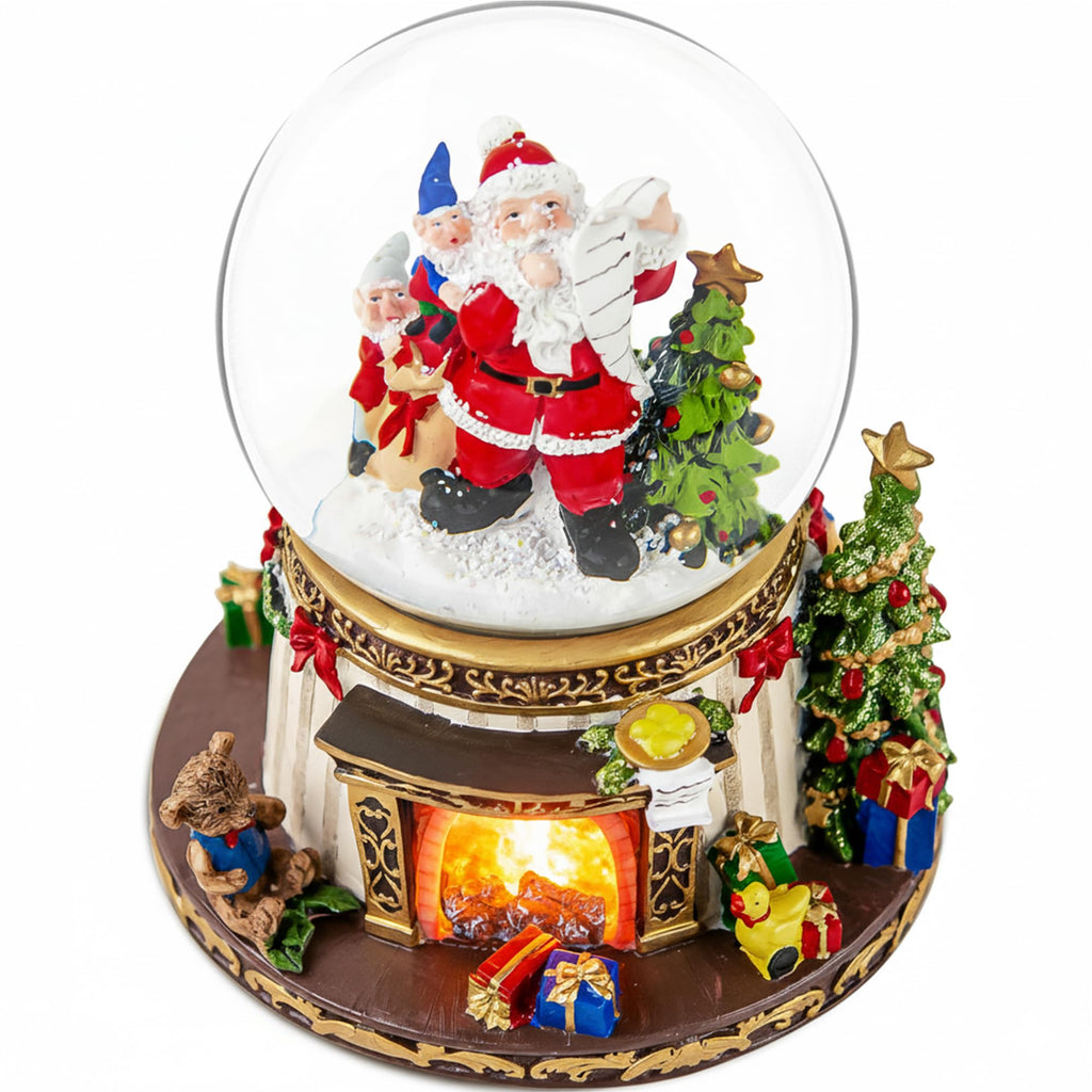 Santa Claus Fireplace Musical Snow Globe,Automatic Snowfall & Fireplace Flame Music Box,Christmas Home Decoration,Ideal Gifts for Family, Girlfriend, Friends,Plays 8 Classic Christmas Tunes