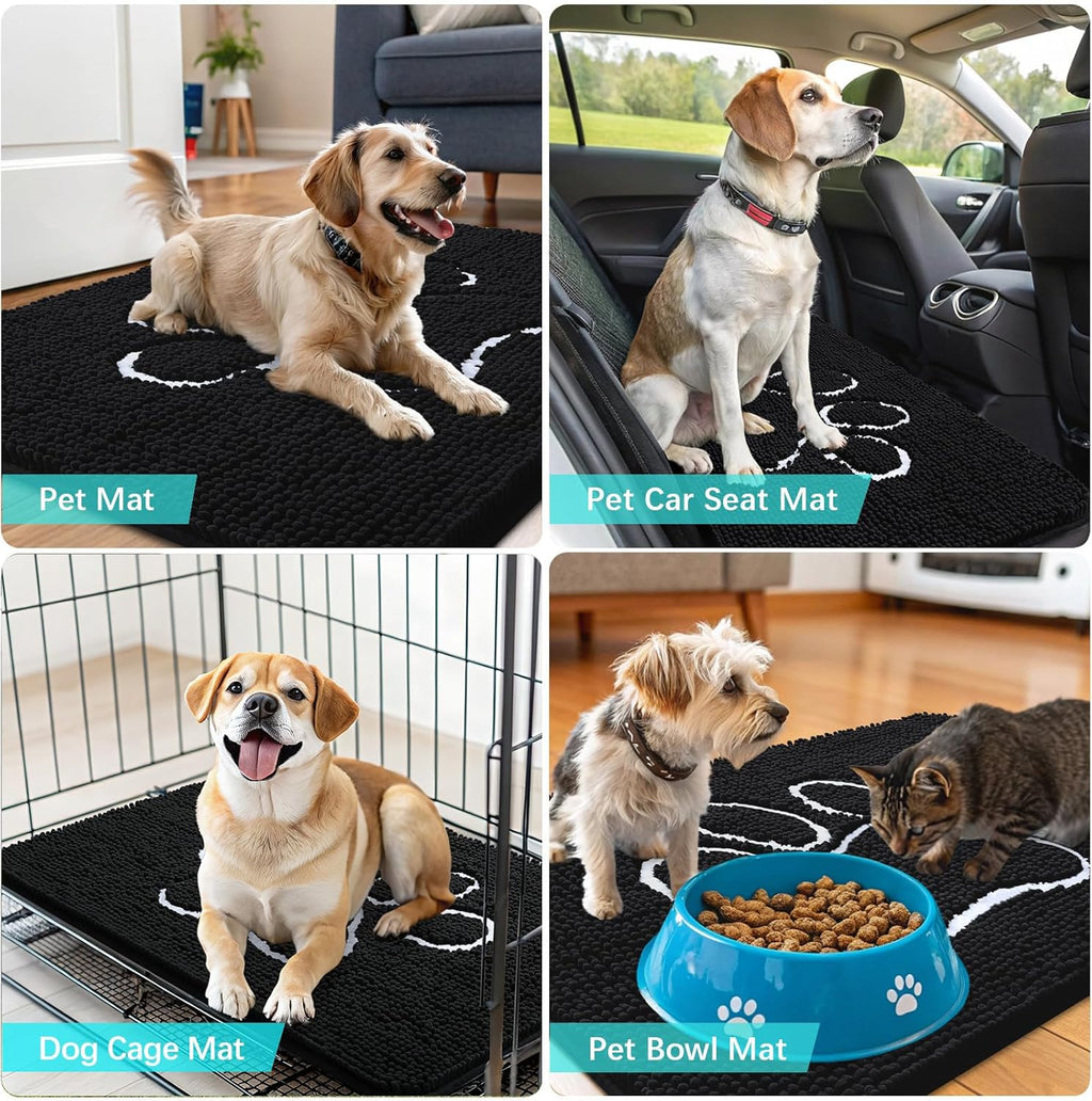 OLANLY Dog Door Mat - Absorbent Non-Slip Mud Mat for Paws | Quick Dry Chenille, 44x32, Black